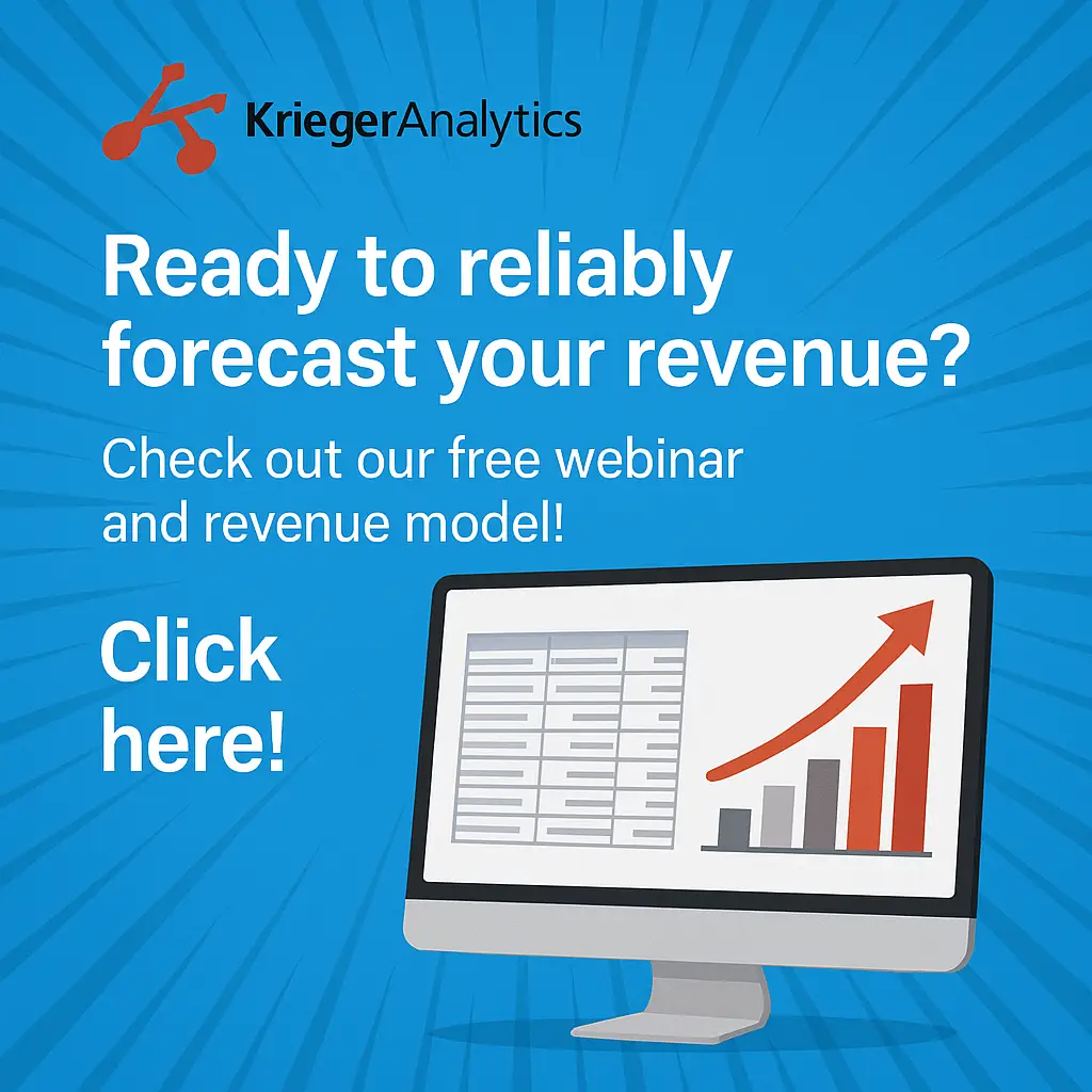 Revenue forecasting webinar banner with financial charts and CTA button